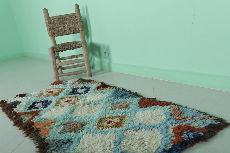 Moroccan Berber Rug – 1.8 x 4 Feet – Diamond Multicolored Handwoven Art - Boucherouite Rugs