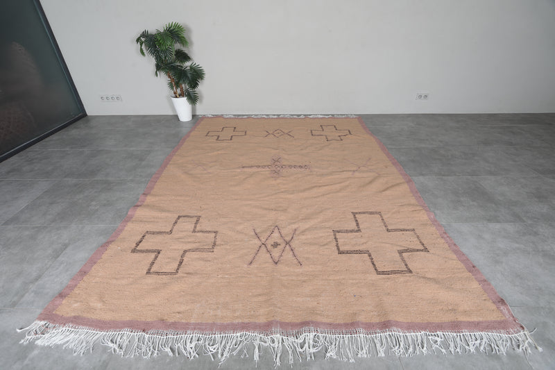 Moroccan Flatweave Wool Rug - 7.3 x 9.3 feet Minimal Tribal Kilim Carpet - Flat woven rugs