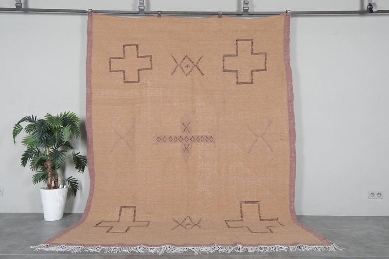 Moroccan Flatweave Wool Rug - 7.3 x 9.3 feet Minimal Tribal Kilim Carpet - Flat woven rugs