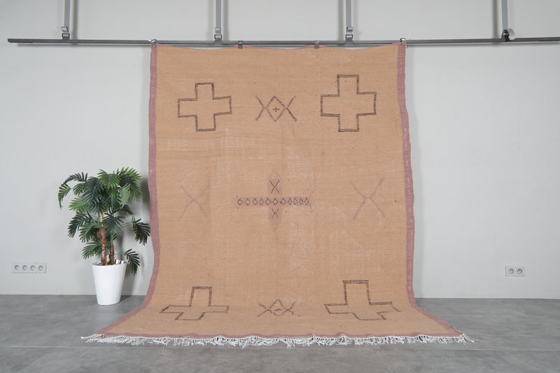 Moroccan Flatweave Wool Rug - 7.3 x 9.3 feet Minimal Tribal Kilim Carpet - Flat woven rugs