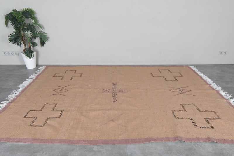 Moroccan Flatweave Wool Rug - 7.3 x 9.3 feet Minimal Tribal Kilim Carpet - Flat woven rugs