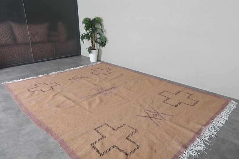 Moroccan Flatweave Wool Rug - 7.3 x 9.3 feet Minimal Tribal Kilim Carpet - Flat woven rugs