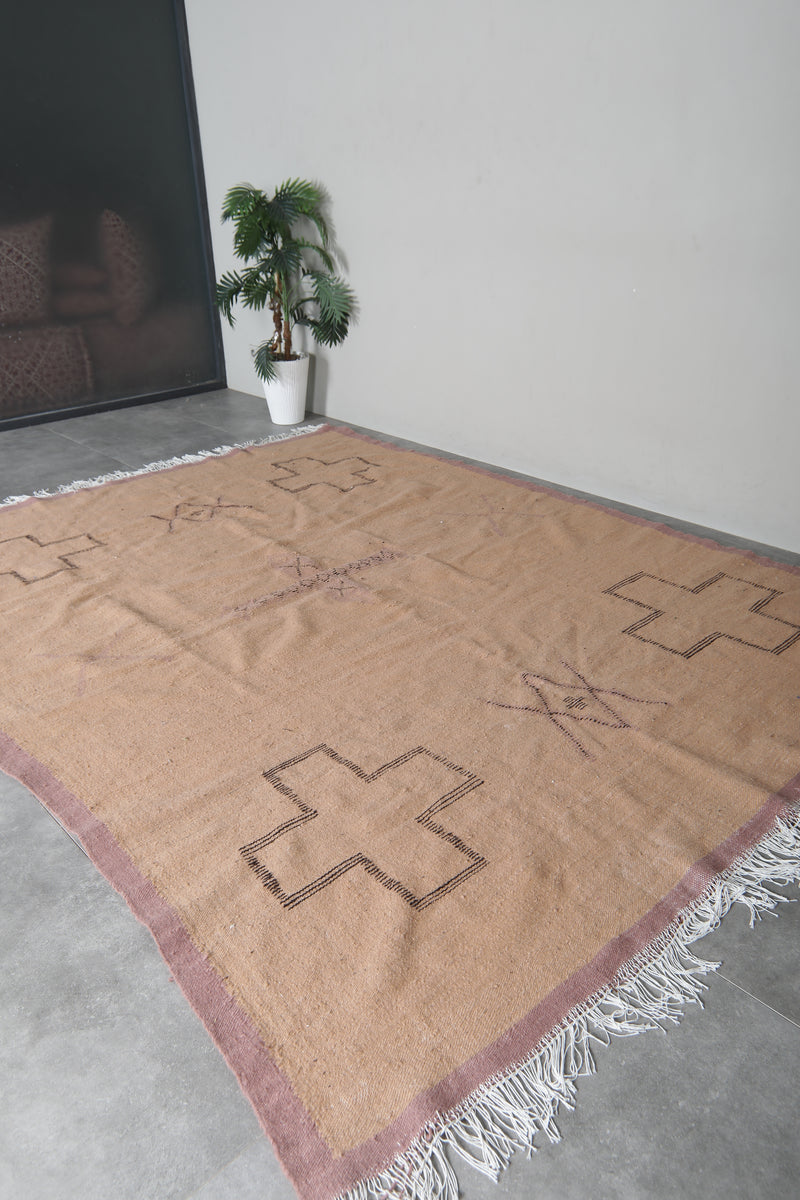 Moroccan Flatweave Wool Rug - 7.3 x 9.3 feet Minimal Tribal Kilim Carpet - Flat woven rugs