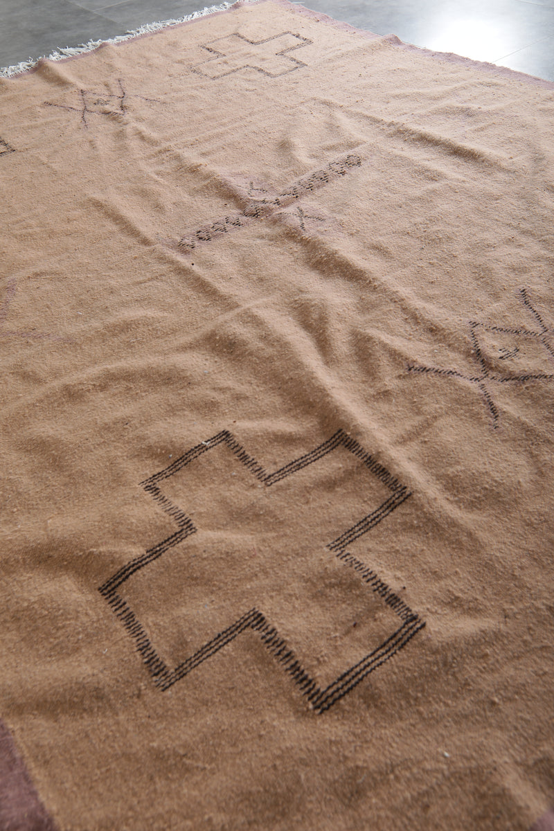 Moroccan Flatweave Wool Rug - 7.3 x 9.3 feet Minimal Tribal Kilim Carpet - Flat woven rugs