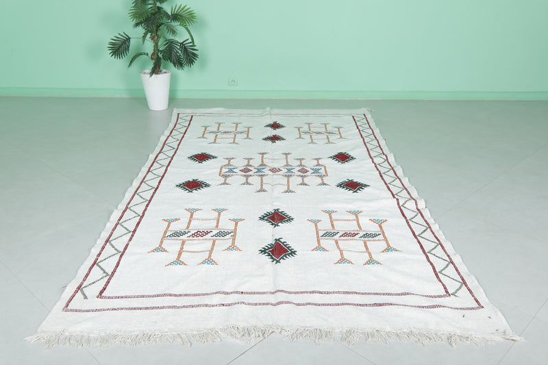 Moroccan Handwoven Kilim Rug 5.2 FT x 9.5 FT - Elegant Geometric Design - Handwoven Kilim