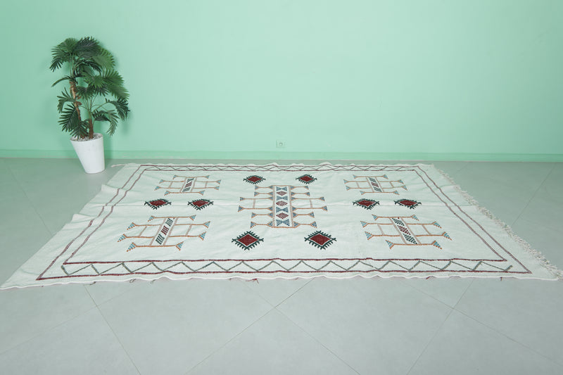 Moroccan Handwoven Kilim Rug 5.2 FT x 9.5 FT - Elegant Geometric Design - Handwoven Kilim