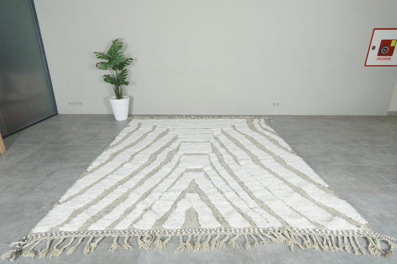Moroccan berber white and gray geometric rug  8.4 feet x 10 feet- Handmade - moroccan rug