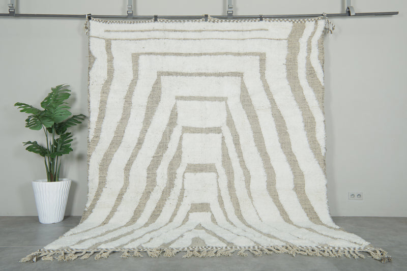 Moroccan berber white and gray geometric rug  8.4 feet x 10 feet- Handmade - moroccan rug