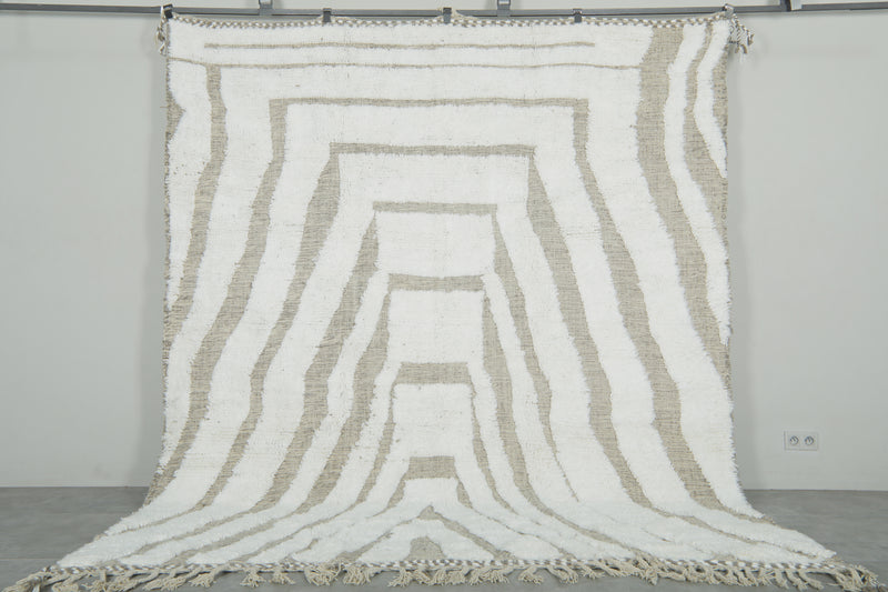 Moroccan berber white and gray geometric rug  8.4 feet x 10 feet- Handmade - moroccan rug