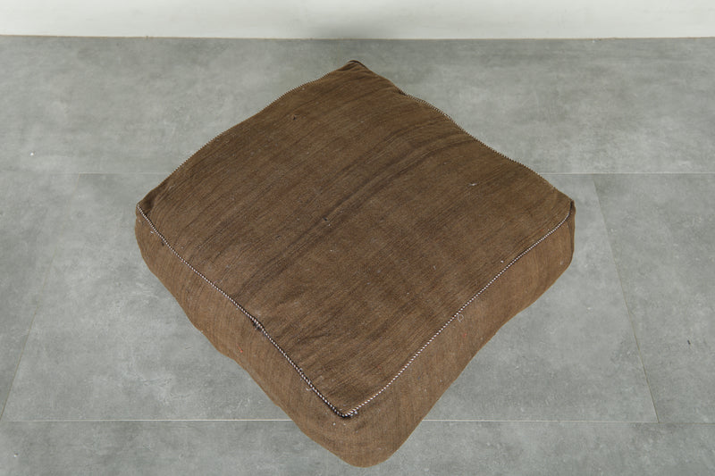 Brown Moroccan kilim pouf - Handwoven wool floor