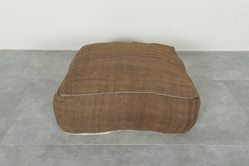 Brown Moroccan kilim pouf - Handwoven wool floor