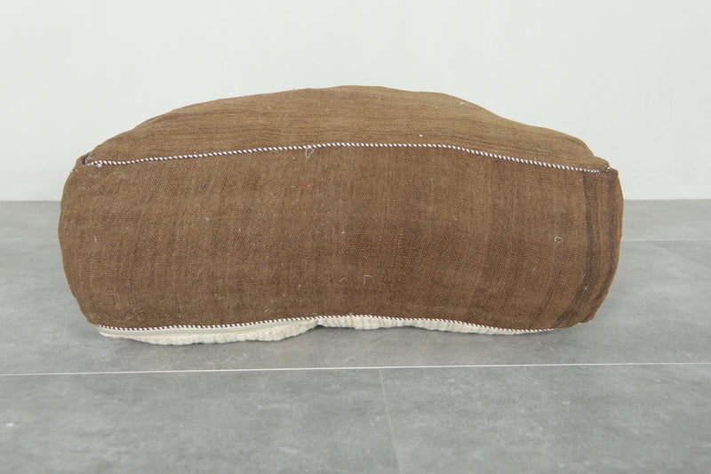 Brown Moroccan kilim pouf - Handwoven wool floor