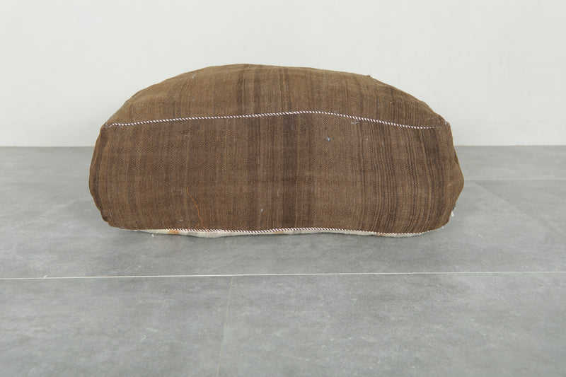Brown Moroccan kilim pouf - Handwoven wool floor