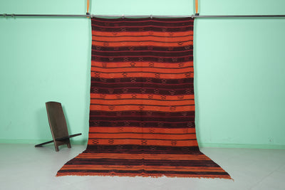 Vintage Stripe Moroccan Kilim Rug 6.4 FT x 12.2 FT - Bold Geometric Design - Handwoven Kilim