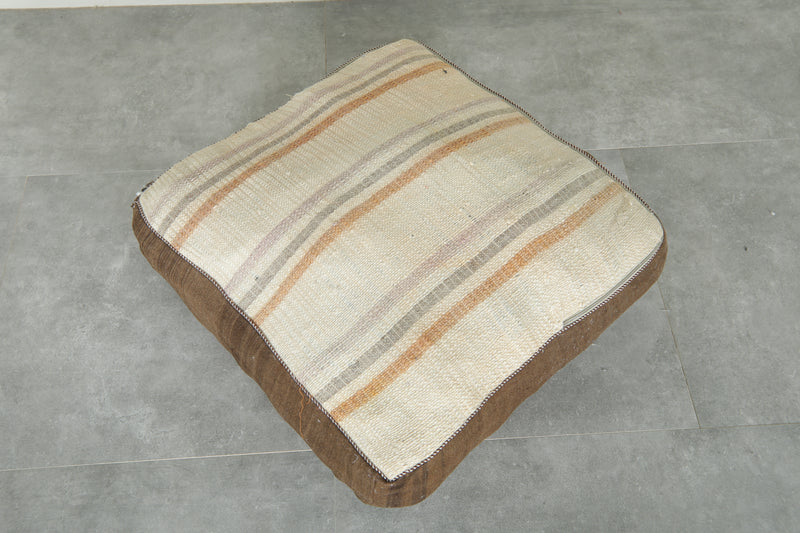 Brown Moroccan kilim pouf - Handwoven wool floor