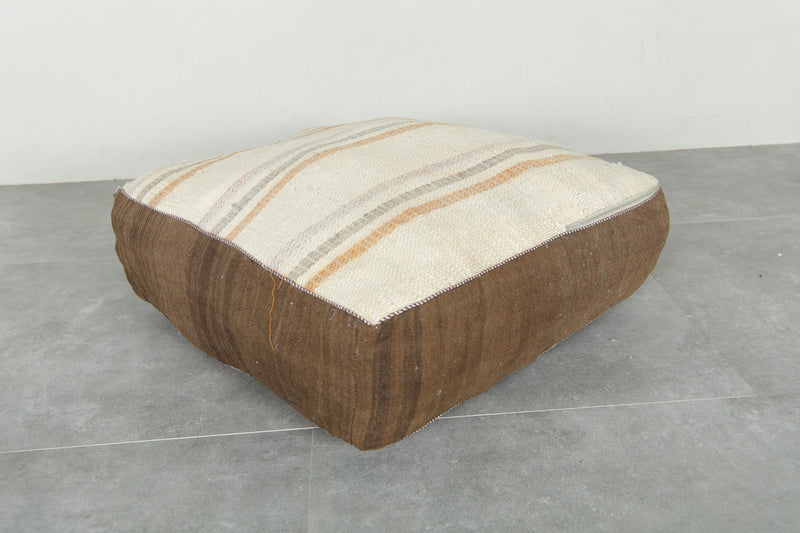 Brown Moroccan kilim pouf - Handwoven wool floor