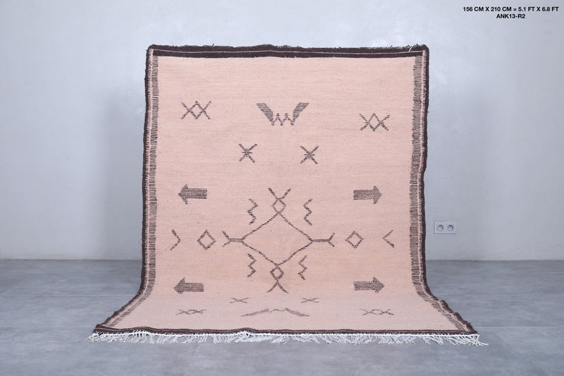 Moroccan Rug - Handwoven Wool 5.1 x 6.8 ft | Berber Tribal Design - Flat woven rugs