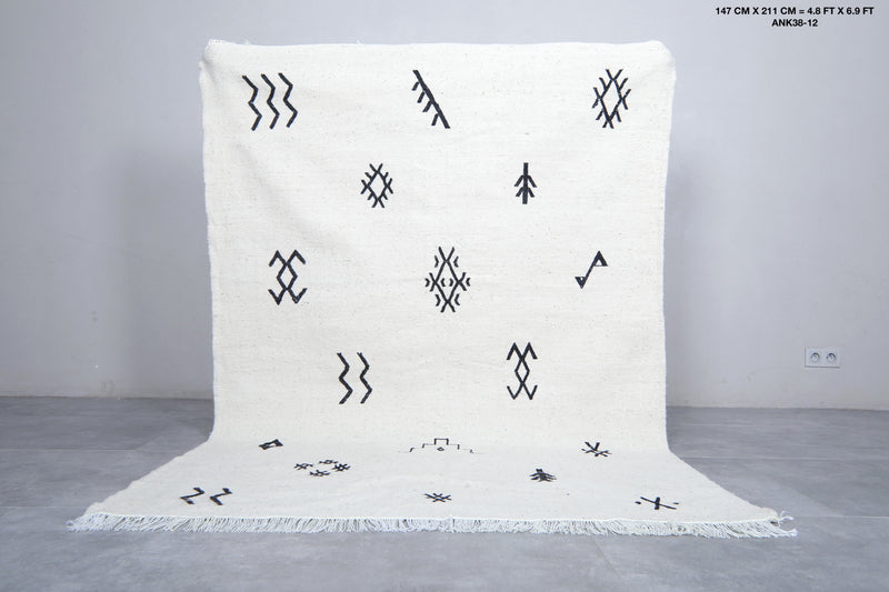 Moroccan Rug - Minimalist Black Symbols 4.8 x 6.9 ft | Handwoven Wool