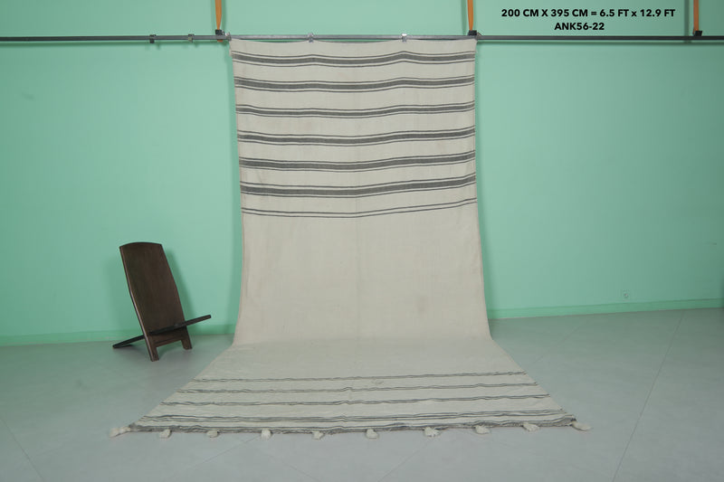Moroccan Rug - Striped Handwoven Wool 6.5 x 12.9 ft | Neutral Toned Carpet