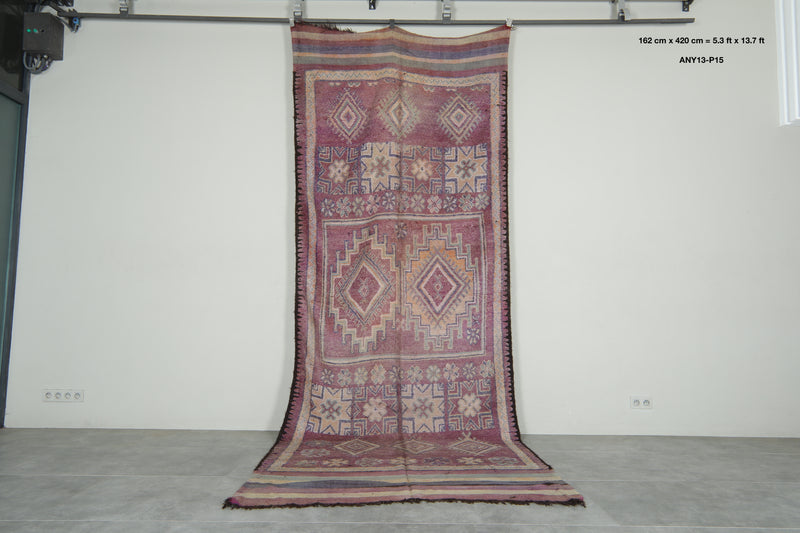 Geometric runner Moroccan rug - 5.3 ft x 13.7 ft - Azilal handmade carpet