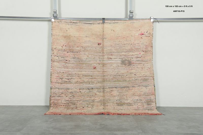 Beige flat woven Moroccan rug - 5 ft x 5 ft