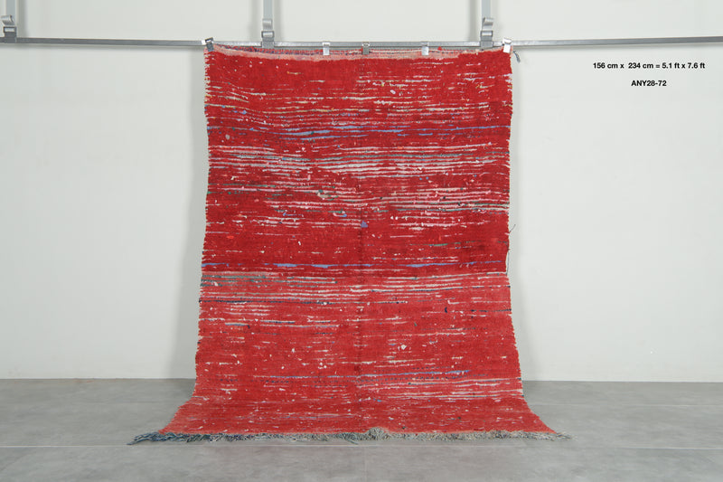 One-of-a-kind red woven Moroccan rug - 5.1 ft x 7.6 ft