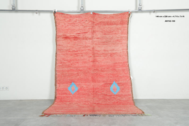 Red minimalist Moroccan rug - 4.7 ft x 7.4 ft - Handmade wool rug