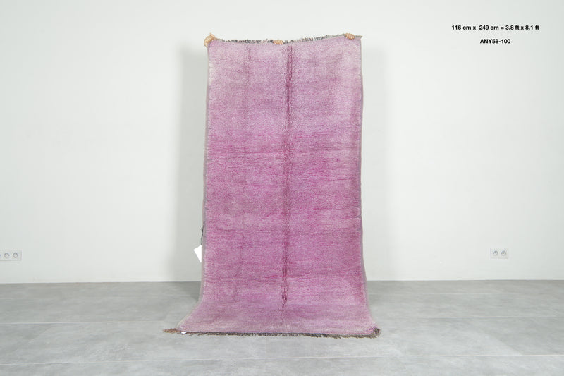 Minimalist purple beni ourain Moroccan rug - 3.8 ft x 8.1 ft - Handwoven wool rug