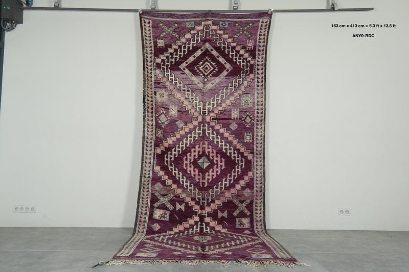 Purple Moroccan azilal rug - 5.3 ft x 13.5 ft - Handwoven runner berber rug