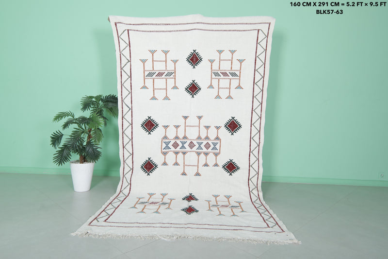 Moroccan Handwoven Kilim Rug 5.2 FT x 9.5 FT - Elegant Geometric Design - Handwoven Kilim