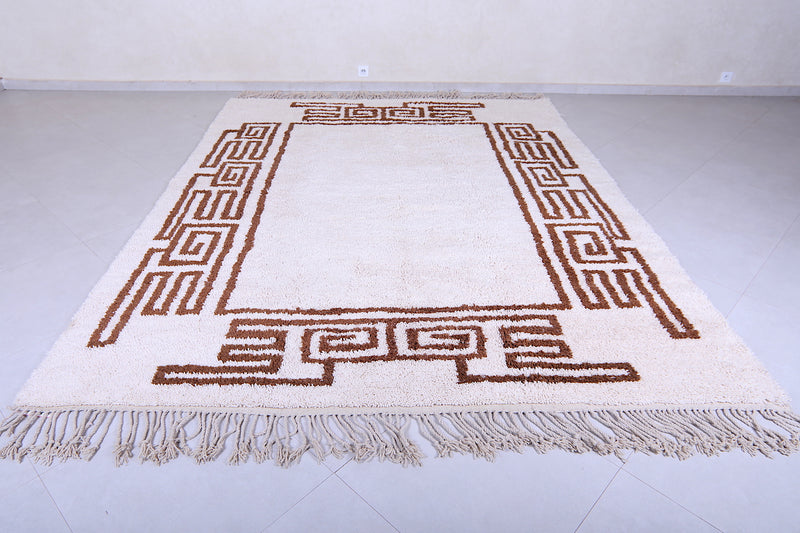 White Moroccan Berber rug with brown geometric design - Custom size