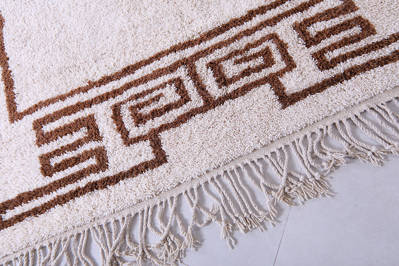 White Moroccan Berber rug with brown geometric design - Custom size