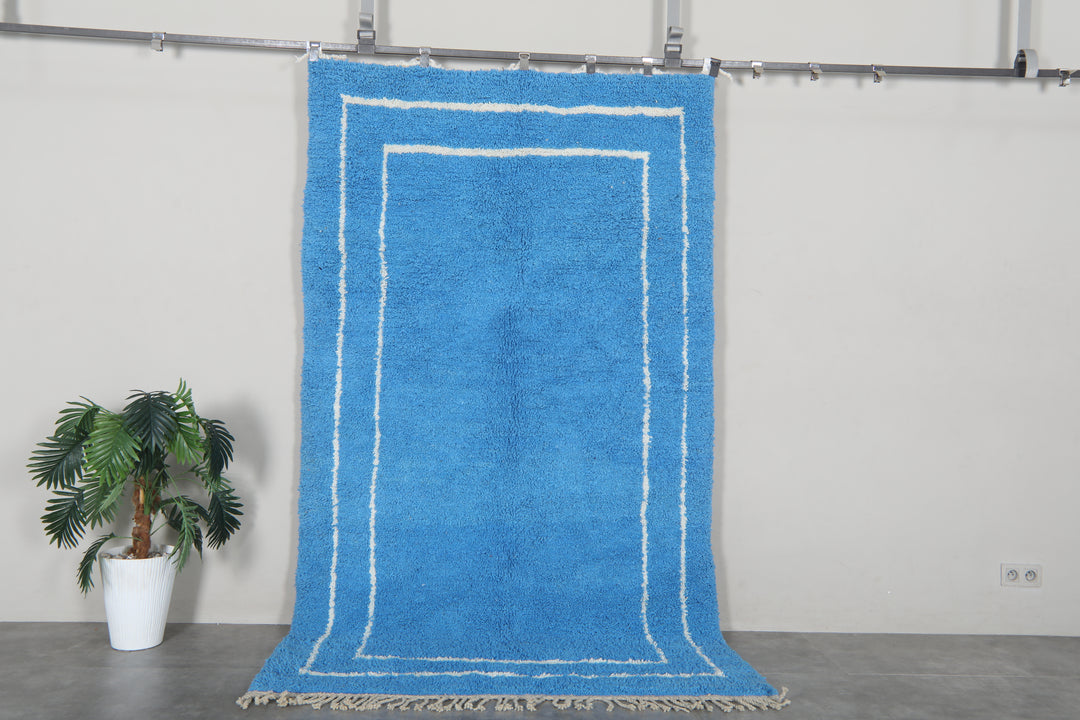 Blue Moroccan shag rug 5.1x8.6 ft - Handmade wool Berber carpet