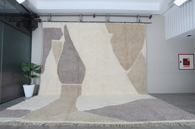 Cream Abstract Moroccan Rug 14.2x17.1 ft - Handmade Wool Berber