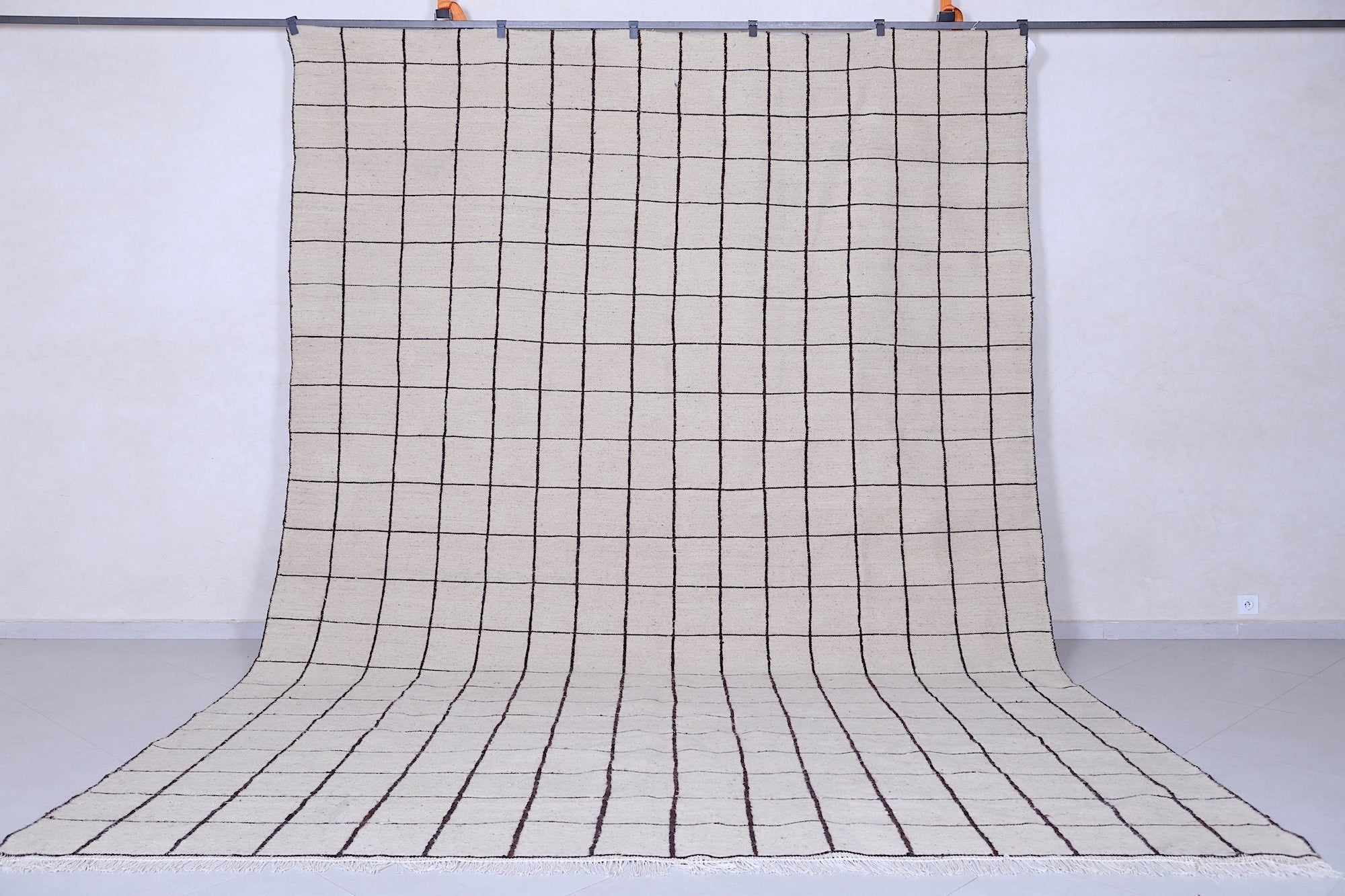 Flatwoven grid rug – Beige wool with black lines - Custom size ...