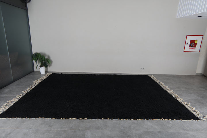 Black Moroccan shag rug 9.4x13.2 ft - Handmade wool Berber carpet