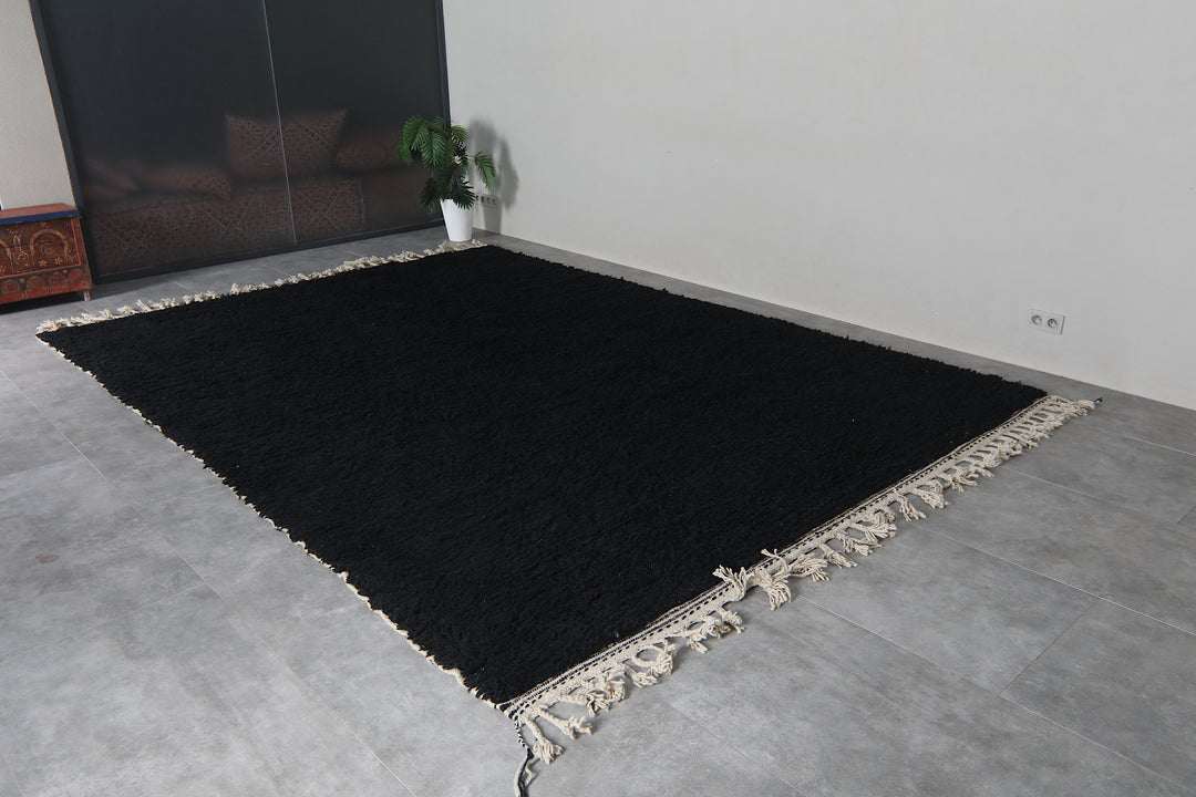 Black Moroccan shag rug 9.4x13.2 ft - Handmade wool Berber carpet