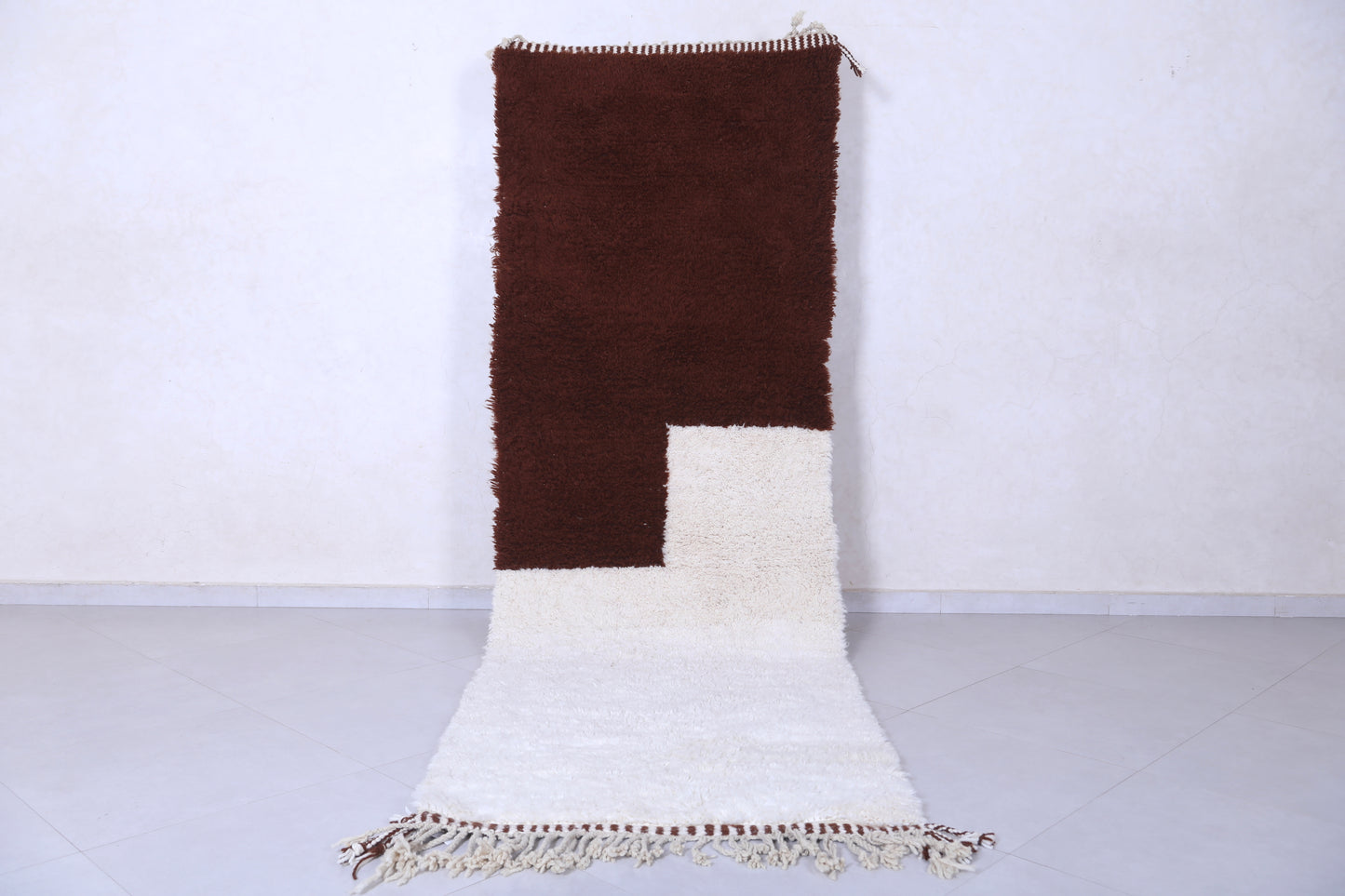 Runner Brown and White Handmade rug - custom moroccan berber carpet