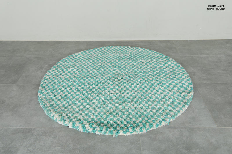 Round Moroccan Wool Rug - 4.9ft Mint Checkerboard
