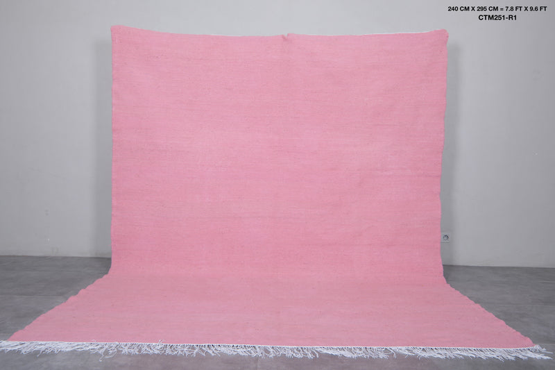 Moroccan Rug - Pink Wool 7.8 x 9.6 ft | Handwoven Berber Carpet - Flat woven rugs