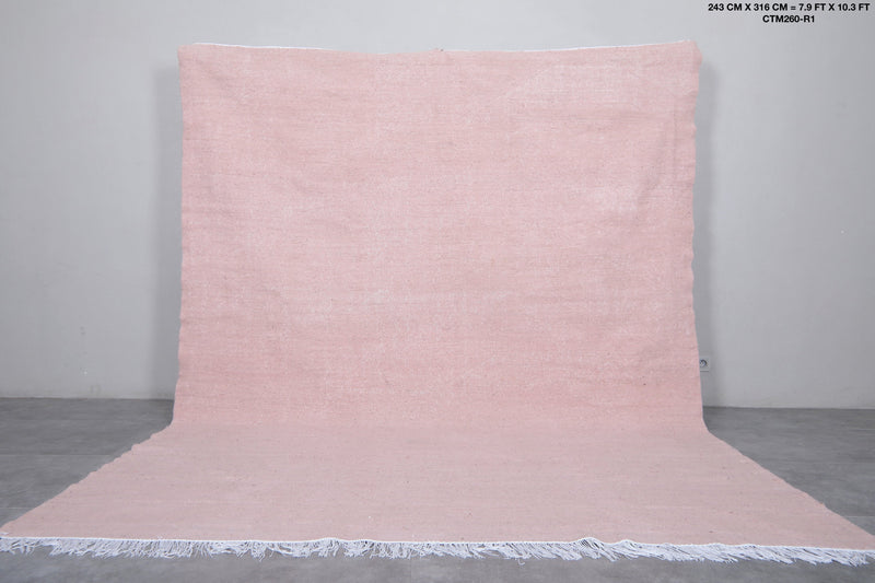 Moroccan Rug - 7.9 X 10.3 Feet | Soft Pink Minimalist Design - Flat woven rugs