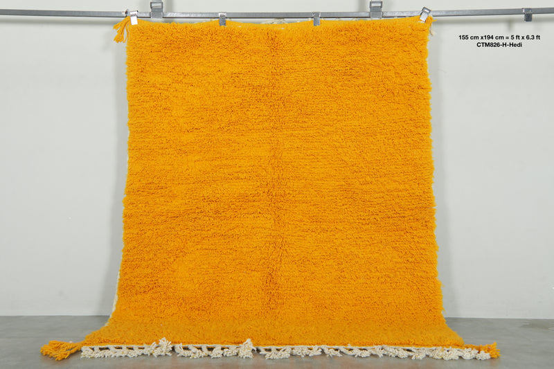 Handmade mustard yellow Moroccan wool rug - Custom size
