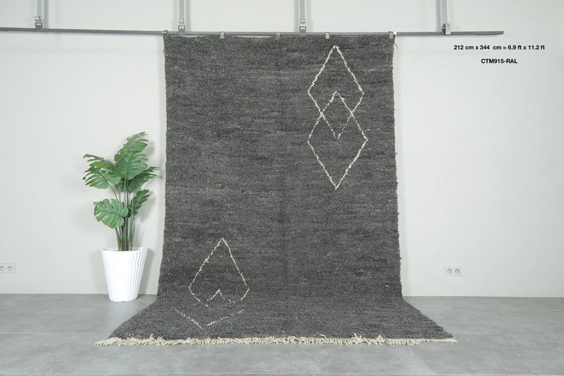 Grey Moroccan beni ourain rug - Handmade rug - 6.9 ft x 11.2 ft