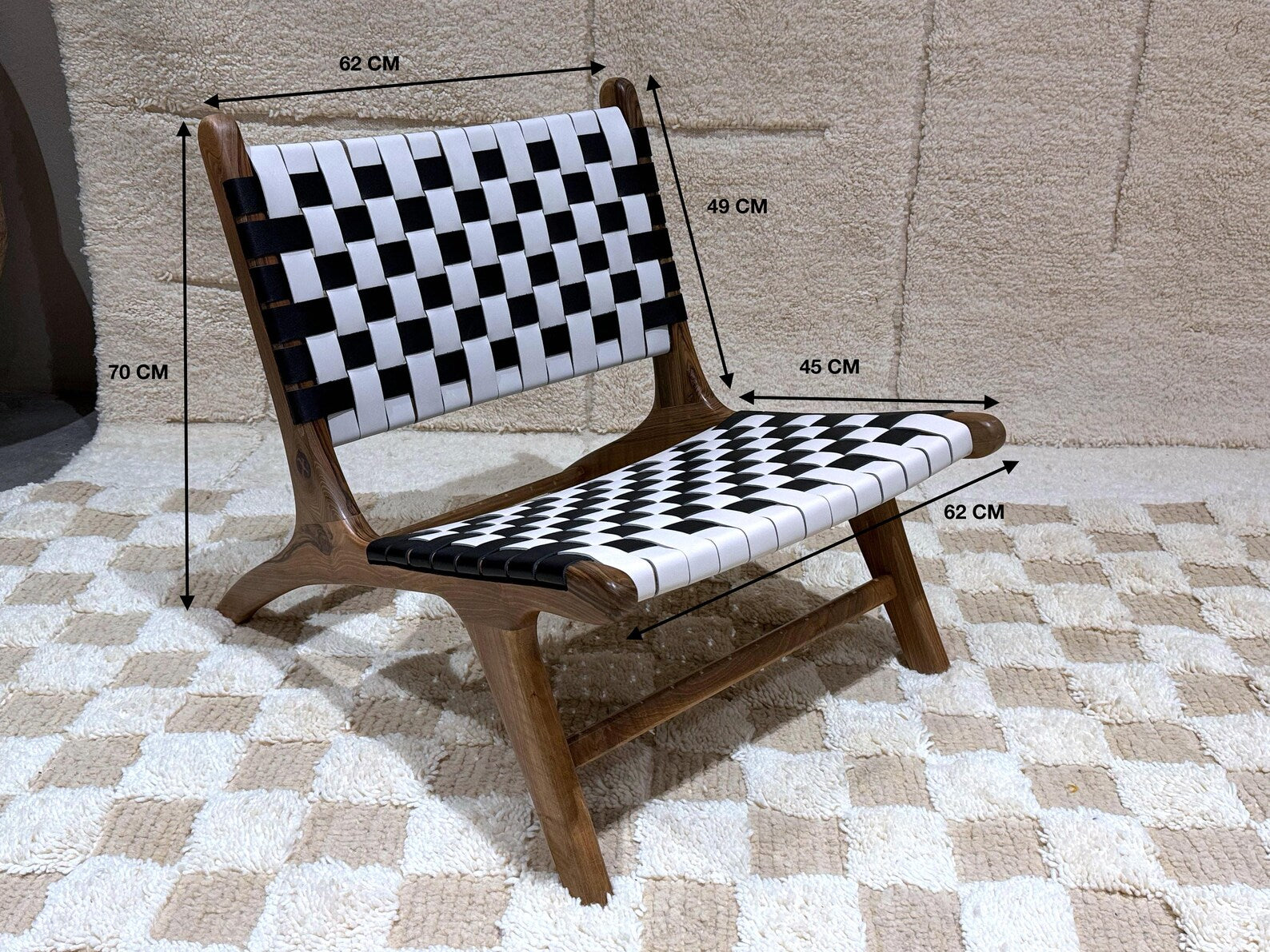 Black & White Handmade Moroccan Chair – Checkered Woven Leather Accent ...