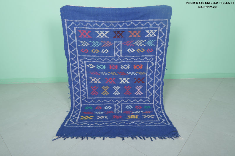 Handwoven Blue Moroccan Rug 3.2 x 4.5 FT - Vibrant Geometric Patterns - moroccan rug