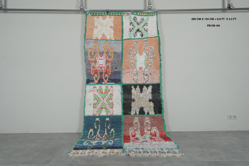 Patchwork Symbol Moroccan Rug – 8.6 x 4.3 ft - Boucherouite Rugs