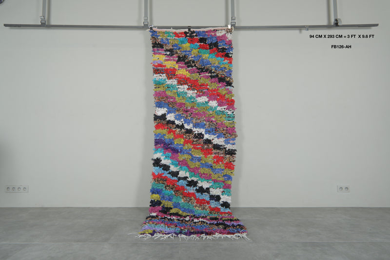 Diagonal Stripe Vintage Boucherouite Rug – 3 ft x 9.6 ft