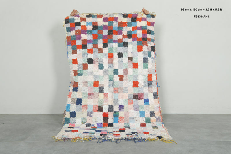 Checkered Moroccan boucherouite rug - 3.2 ft x 5.2 f