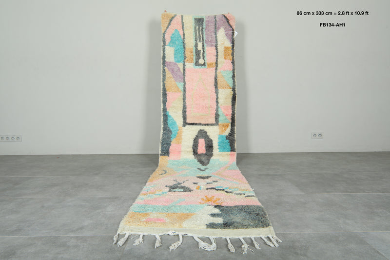 Moroccan runner rug - Pastel geometric beni ourain style - 2.8 ft x 10.9 ft