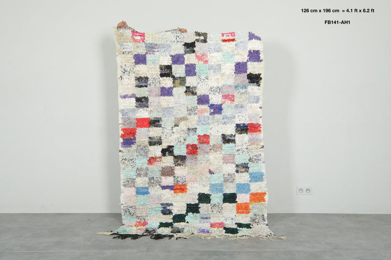 Moroccan boucherouite rug with multicolor and checkered design - 4.1 ft x 6.2 ft
